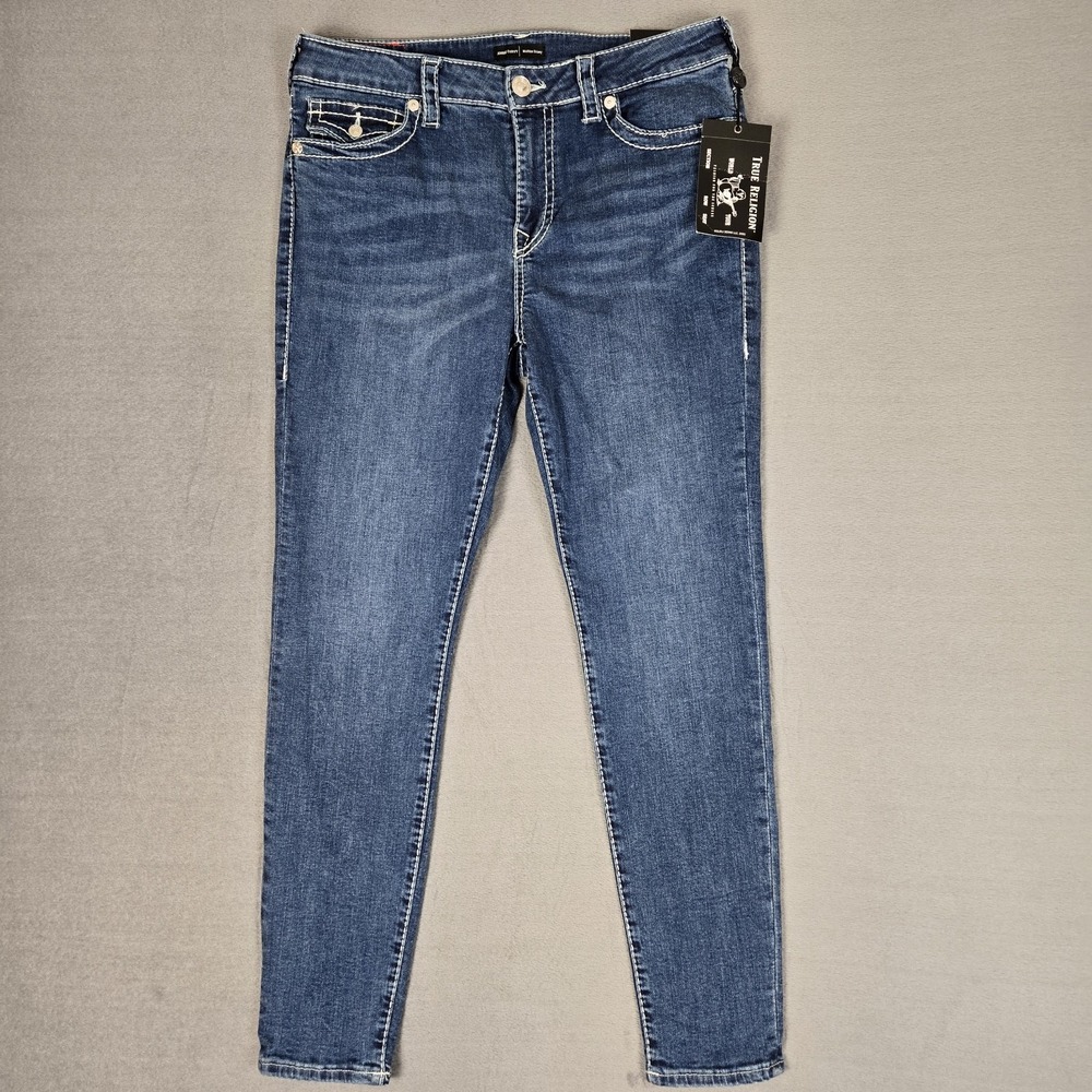 True Religion Jennie Curvy Jeans Womens 32 Big T Flap Skinny Blue Denim NWT